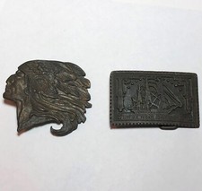 VINTAGE 1970's BELT BUCKLE Lot 1797 US FRIGATE CONSTITUTION 1947 Indian Head