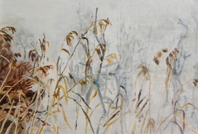 Werner Dinger - Nebliger Winter-Sonnentag im Taubergiessen - Öl auf Papier -1988