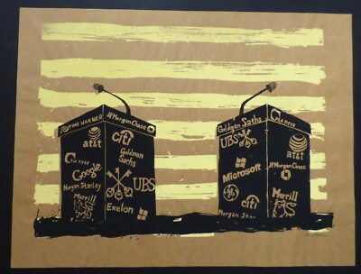 PRESIDENTIAL DEBATES Signed US Screenprint Poster Highlights Corporate Influence