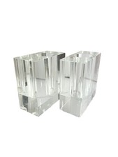 2 Clear Glass Bud Vases Book Ends Modern Rectangular 4.25" X 3.75" X 1.75" Flaws