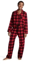 Medium Pajamas Set Red Black Plaid Buffalo Cowboy Check Flannel Loungewear