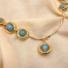 15.5" Blue Murano Glass Choker Necklace Dangle Earrings Set