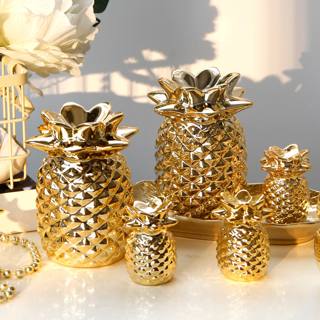 2 Golden Pineapple Shaped Statue Display Home Decor Craft Gift