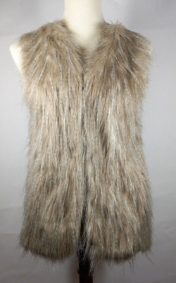 Sebby Collection Women's Medium Tan Natural Cream Faux Fur Knitted Vest