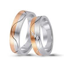 Trauringe aus 925er Silber mit Goldplattierung und Stein , GRAVUR GRATIS, S315