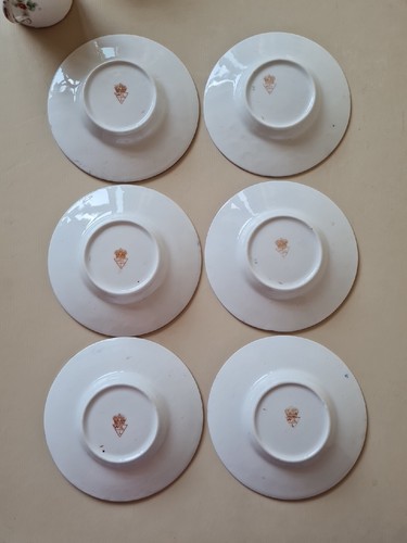 Antique William Lowe Longton 6 Coffee Cups & Saucers 4772 Flowers Chip & HLine - Picture 10 of 21