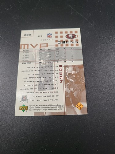 2002 Upper Deck Terrell Owens #202 MVP San Francisco 49ers Football Card - Bild 2 von 2