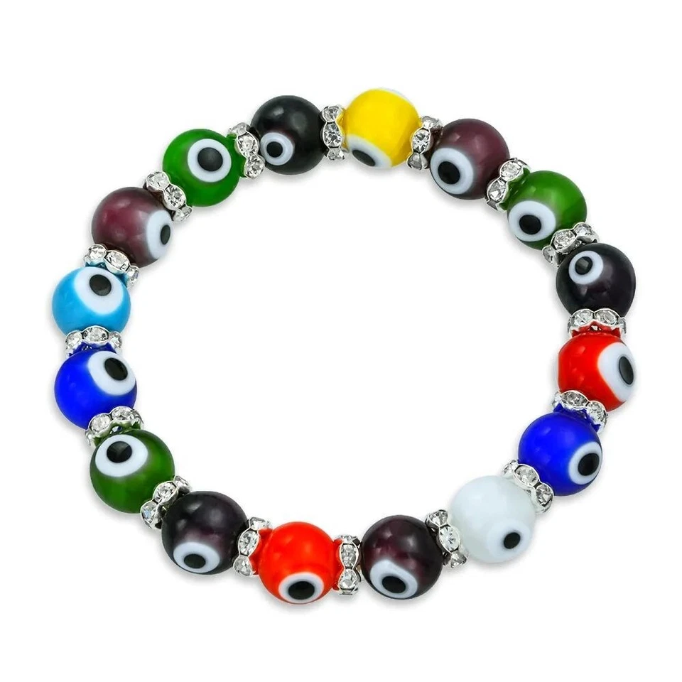 10MM Multicolor Turkish Evil Eye Crystal Glass Bead Stretch Bracelet - Image 4 of 4