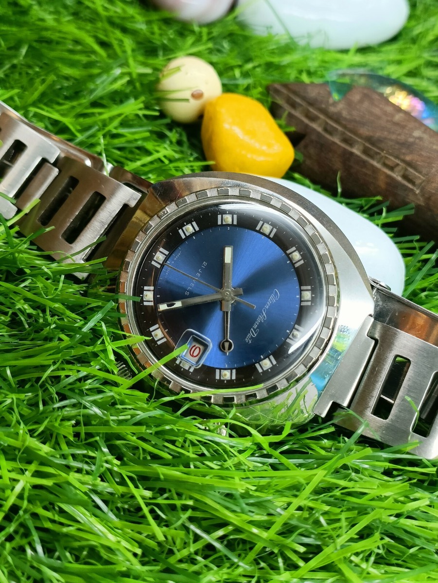 AUTHENTIC ALARM DATE MEN'S MINT BLUE DIAL RARE 63-7050 RETRO AUTHENTIC ALARM DATE MEN'S MINT BLUE DIAL RARE 63-7050 RETRO