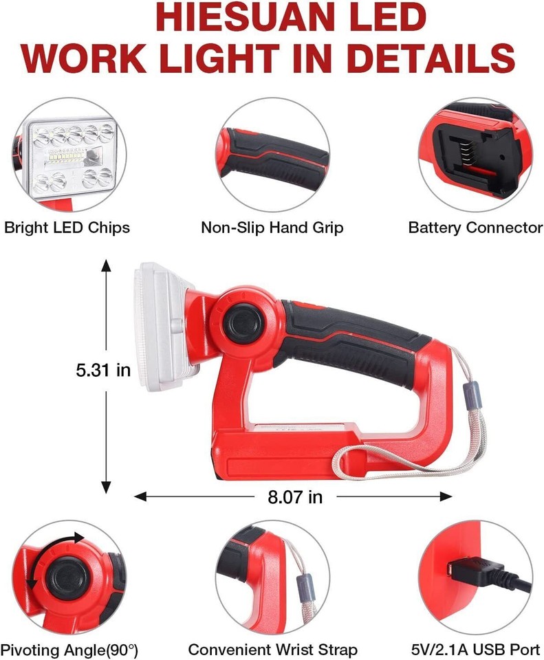 2800 Lumens LED Work Light For Milwaukee 18V Batteries - Portable With USB QC3.0 Output 4 thumbnail image