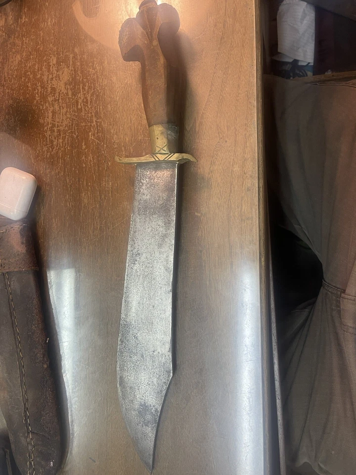 Cuchillo Bowie India de colección hoja fija supervivencia funda de cuero antiguo - ¡MUY RARO! Foto 4 de 4