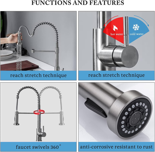 Monobloc Silver Kitchen Sink Mixer Taps with Pull Out Hose Spray Single LeverTap - Picture 9 of 14