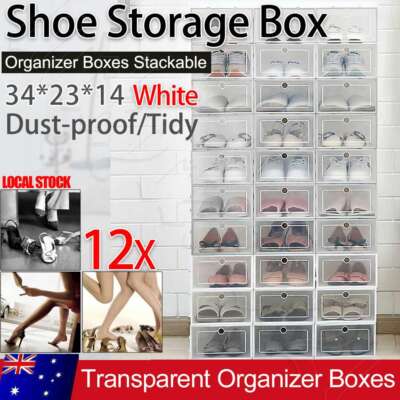 12Pcs Shoe Box Storage Case Clear Boxes Foldable Stackable Transparent ...