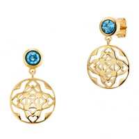 Cai Women Ohrstecker 925 Sterling Silber Vergoldet 2 Topas Blau Orientalisch Neu