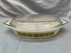 VINTAGE PYREX OVAL DIVIDED CASSEROLE DISH W/LID 1 1/2 QT Autumn Floral (Verde)