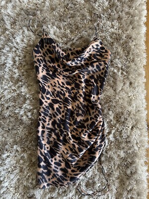 Topshop Animal Print Cowl Neck Satin Style Dress Size Petite UK
