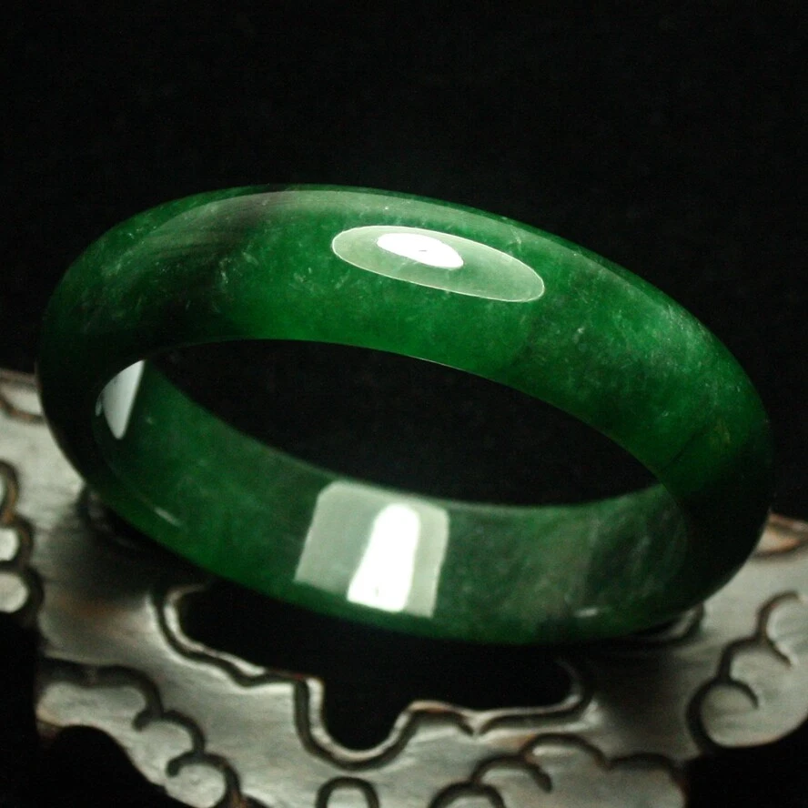 59mm Beautiful Natural Burma Emerald Icy Green Jadeite Jade Bracelet Bangle 3750