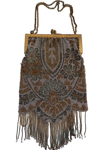 Antique Art Deco French Steel Bead Beaded Fringe Purse Clutch Flapper Bag - Picture 2 of 16