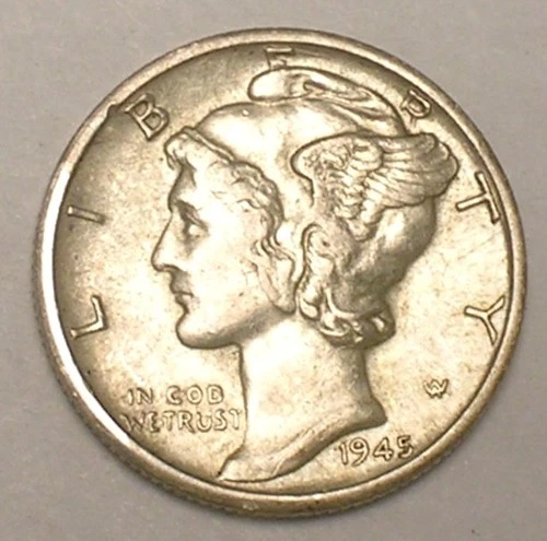 1945 D Mercury Winged Head Dime 10 Cents Silver Coin XF+