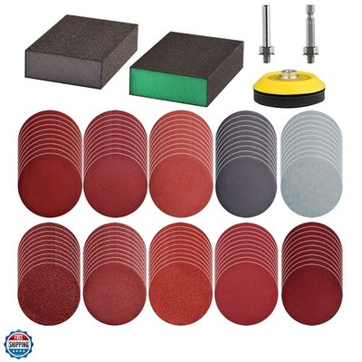 100pcs 3inch Sanding Discs Pad with 2Pcs Sanding Sponge Buffing Blocks Variet...