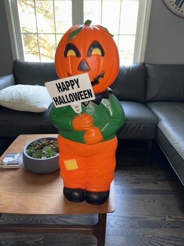 Molde soplado cabeza calabaza espantapájaros vintage de Halloween Don Featherstone Union 1995