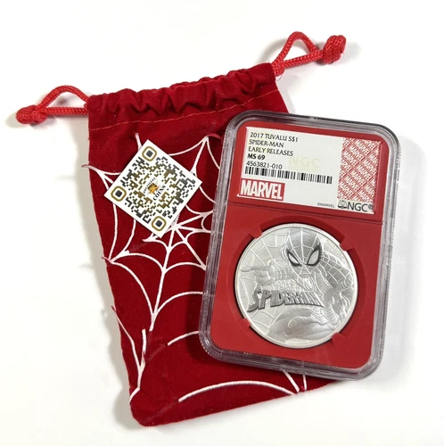 2017 Tuvalu $1 Spider Man NGC MS69 - 1 oz Fine .999 Silver Coin - Early Releases