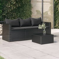 3-Sitzer-Gartensofa Mit Kissen Schwarz Poly Rattan