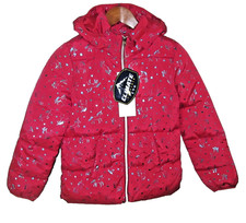 Climate Concepts Red Puffer Jacket Hood Zipper Pocket Metallic Unicorn 14/16 NWT