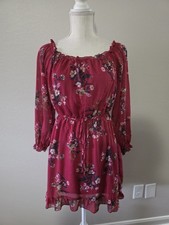 Red Off The Shoulder Floral Dress Small Cotton On Peasant Dress Casual 
