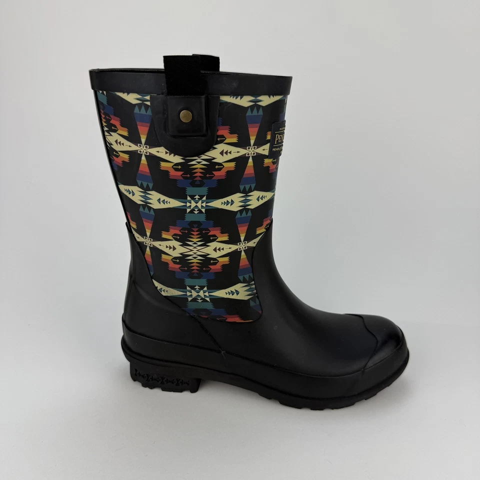 Pendleton Boots Womens Size 6 Black Rubber Rain Aztec Pattern Waterproof Outdoor - Image 2 of 4