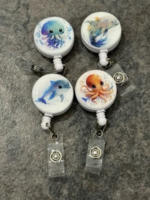 Ocean Animal Badge Reel Lot of 4 Retractable ID Holders