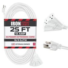25 Ft Outdoor Extension Cord with 3 Electrical Power Outlets - 16/3 SJTW