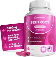 Rosabella Organic Beet Root 1300mg –Circulation& Vitality Support, Free Shipping