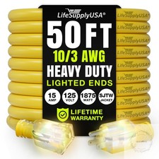 50ft Outdoor/Indoor Extension Cord 10/3 Gauge Ultra Heavy Duty 3 Prong SJTW