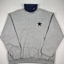 Vintage Dallas Cowboys Majestic Sweatshirt Mock Neck USA Made Mens XL Gray Blue