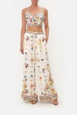 CAMILLA "Queens Bee Hive" ivory floral linen blend lounge boho pants M