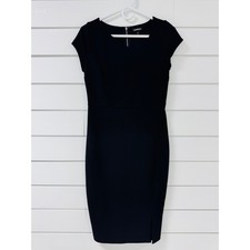 Express Womens Black Asymmetrical Neck Cap Sleeve Sheath Dress Size Small