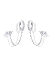 14K Gold Chain Earrings for Women Double Piercing Dangle White Gold Stud