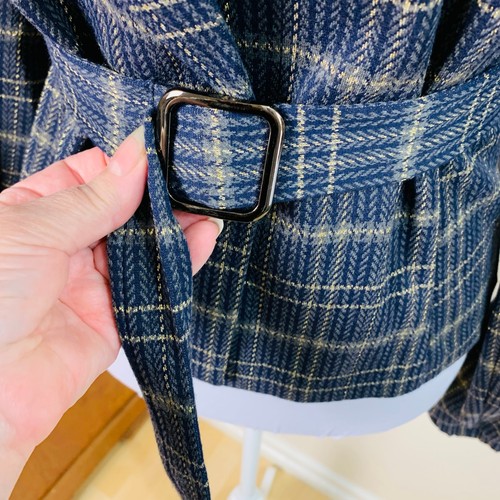 Modcloth Size S Metallic Gold Plaid Blazer Jacket Blue and Gold Belted Classic - Picture 7 of 14