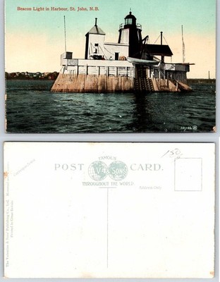 St John New Brunswick Canada Beacon Lighthouse In Harbor Postcard AI156