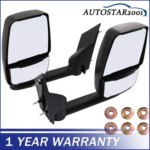 LH + RH Pair Manual Tow Mirrors Smooth For Chevy Express Savana Van 2003-17 NEW