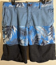 O'Neill Mens Hybrid Board Shorts Blue Black Stretch Swim Trunks Sz 34 Palm Leaf