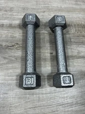 Pair of 3lb  Metal Hex Dumbell Fixed Hand Weights - 6lbs Total