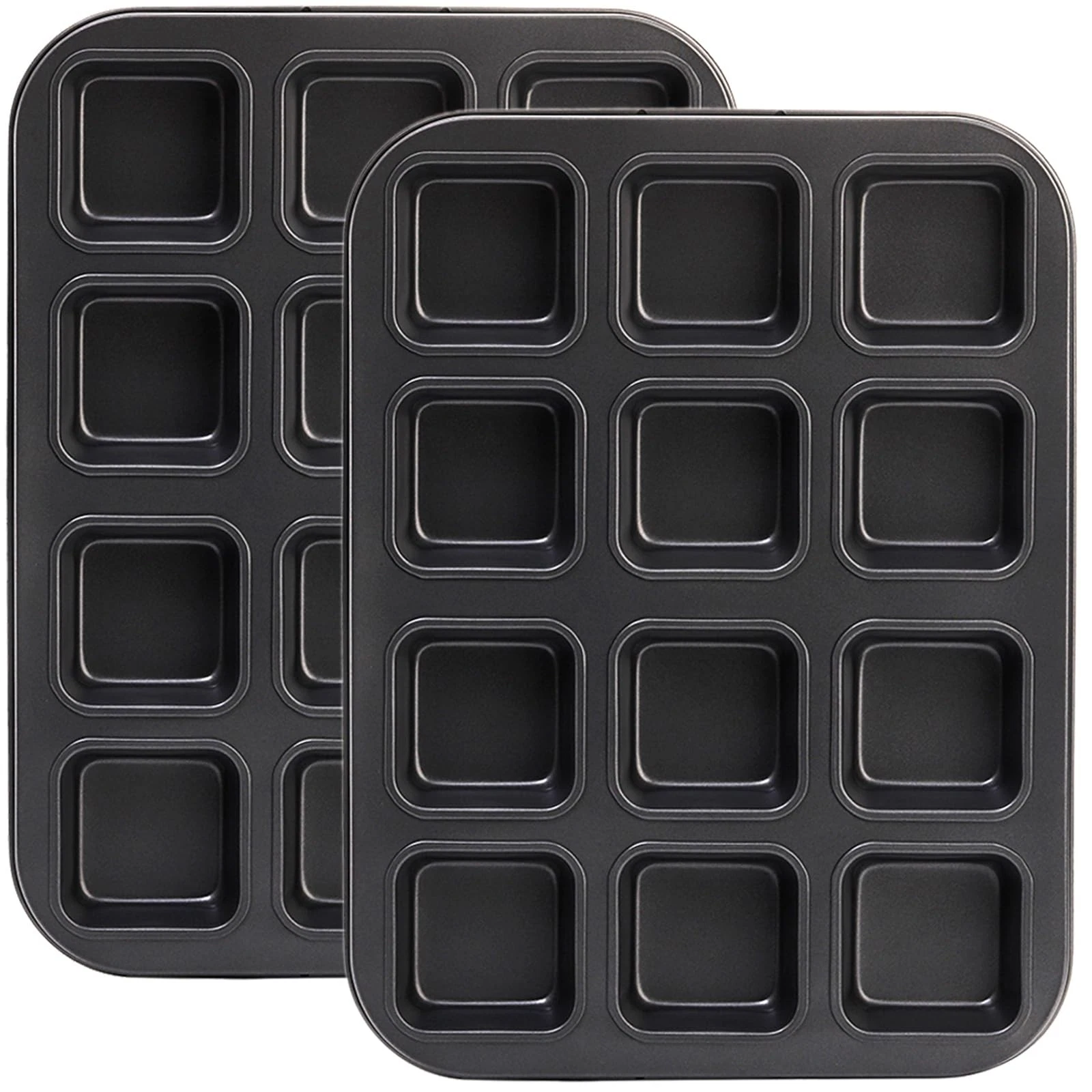 2 Pack Brownie Pan, 12 Cavity Non-Stick Square Muffin Cupcake Pan, Mini Chees...