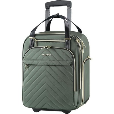 VANKEAN 16 in Rolling Underseat Carry On Luggage Olive Green Travel Suitcase