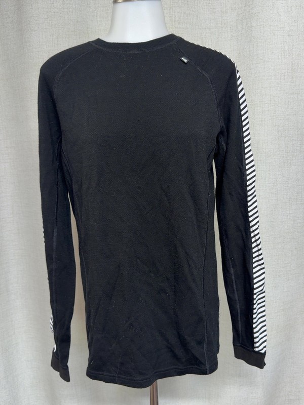 HELLY HANSEN Black Long Sleeve Thermal Base Layer Merino Wool Top Sz L HW