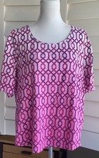 Chico's The Ultimate Tee Top T Shirt 3 = L Short Sleeve Ombre Pink Scoop Neck