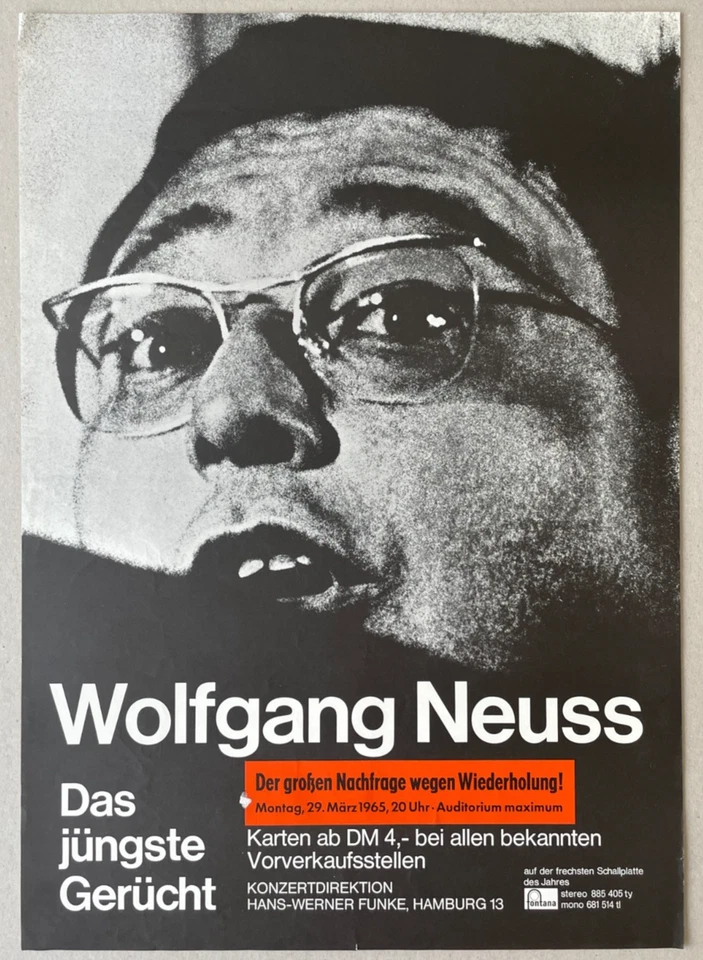 Plakat Poster - Wolfgang Neuss - Kabarett 1965 Deutschland Geschichte - Bild 1 von 1