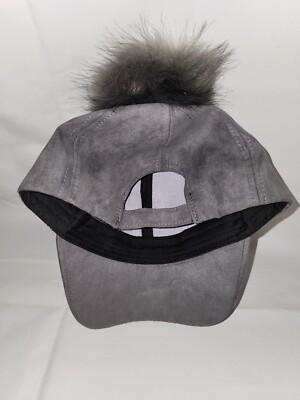 Gray  Baseball Cap Hat w/ Removable Fur Pom Pom Winter Chic Womens Gray Suede Baseball Cap Hat Faux Fur Pom Pom  main image 3