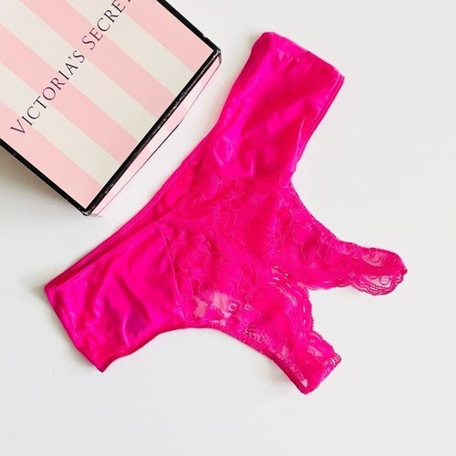 LARGE Victoria’s Secret Very Sexy pink lace satin crotchless cheeky panties - Picture 3 of 4